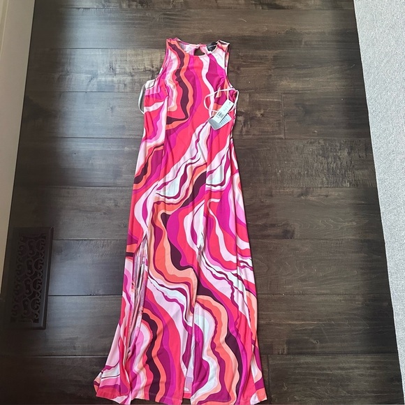 DONNA MORGAN Pink / White / Salmon Riviera Swirl‎ Print Maxi Dress Size 2 - Picture 2 of 6